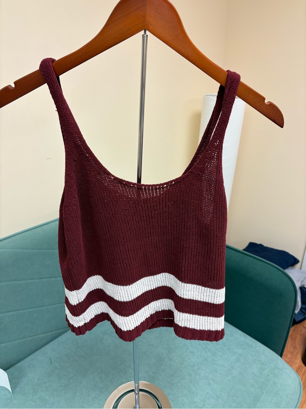American Eagle Outfitters Maroon Knit Tank with White Stripes
